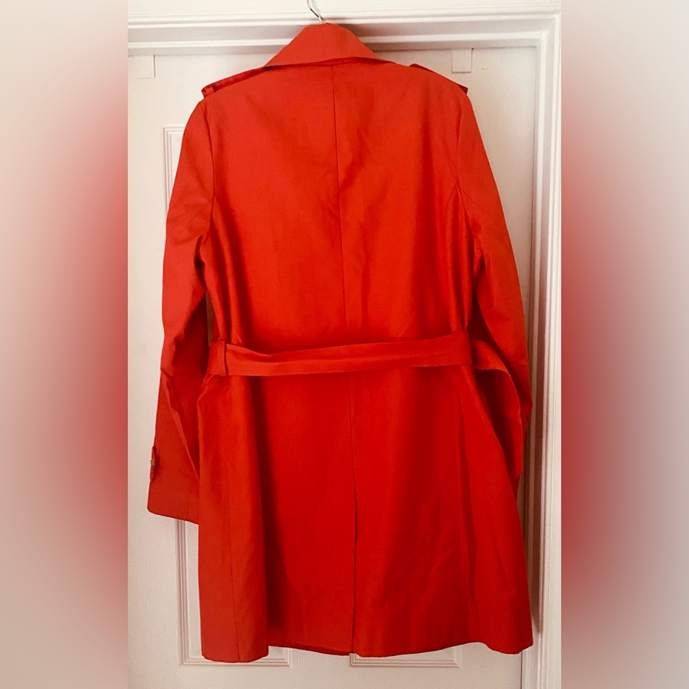 🐴 Lauren Ralph Lauren Orange Belted Water Repellent Taffeta Trench Coat, Medium - Picture 4 of 5
